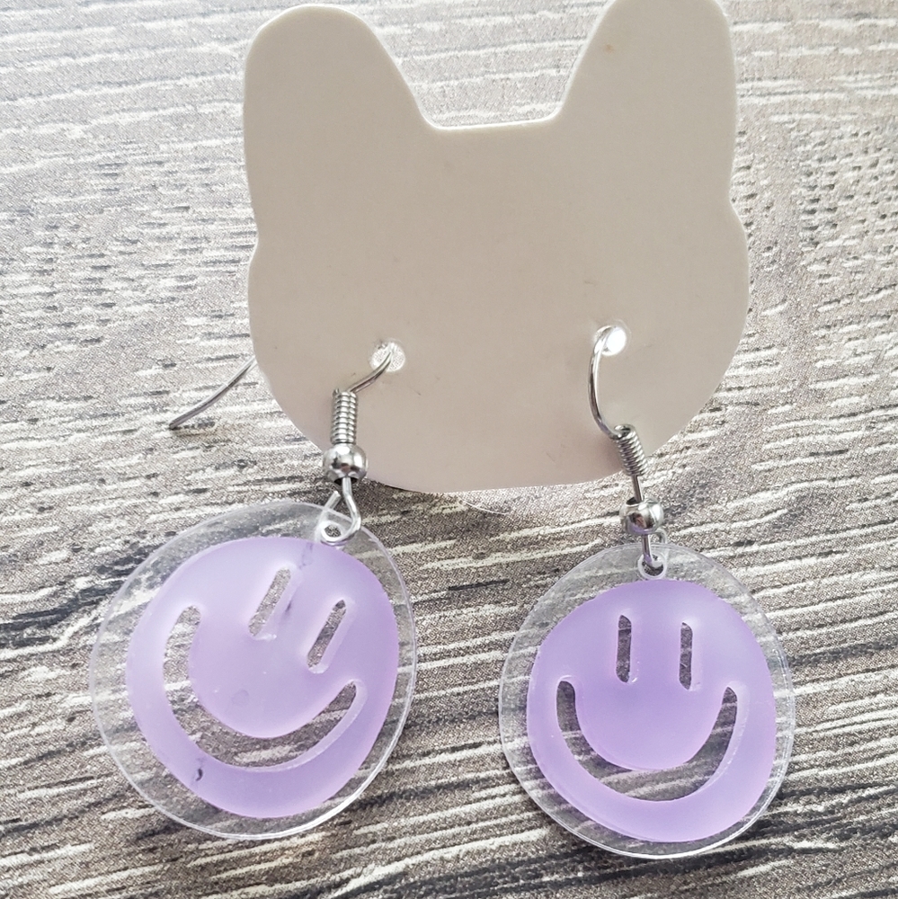 Purple smiley face earrings